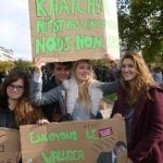 High-school students at Place de la Nation hold signs saying "Khatchik isn't in class, so neither are we," and "Send [Interior Minister] Valls flying."Photo: The Local
