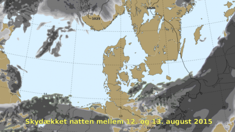 DMI's prognosis shows clear skies above Denmark during the peak viewing window. Graphic: Thyge Rasmussen/DMI