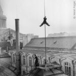 That's one way to get a look at the beautiful Paris skyline. Henri Roger (1869-1946), French photographer, climbing the lightning conductor on the roof of the Paris Faculty of Law, on December 10, 1899. Buy this image by clicking here: <a href="http://www.parisenimages.fr/en/collections-gallery/12793-4-henri-roger-1869-1946-french-photographer-climbing-lightning-conductor-roof-paris-faculty-law-december-10-1899">www.parisenimages.fr/en</a>Photo: Buy this image by clicking here: <a href="“http://www.parisenimages.fr/en/collections-gallery/12793-4-henri-roger-1869-1946-french-photographer-climbing-lightning-conductor-roof-paris-faculty-law-dece