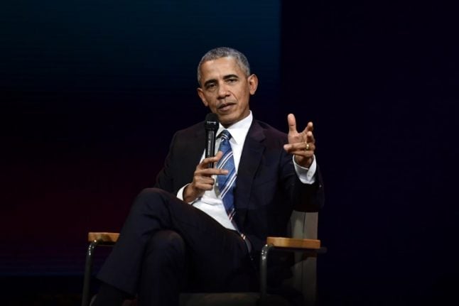 Obama takes on Trump and men in general at Paris event