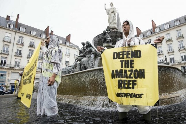 French fountains site of protest against Total’s Brazil oil project