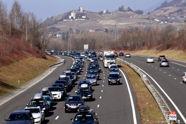 A traffic jam on a motorway in France