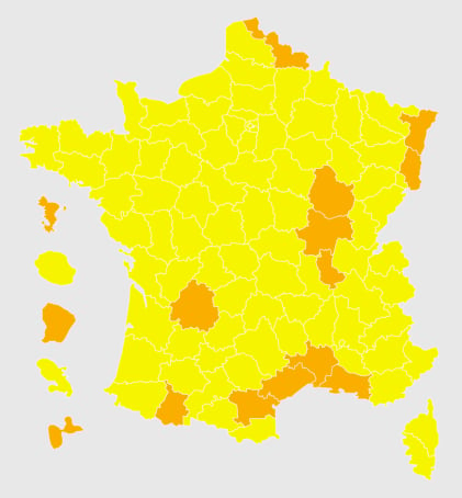 Map of mosquito warning levels in France on October 1st.