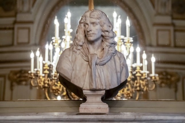 A bust shows the famous French playwright, Molière. 